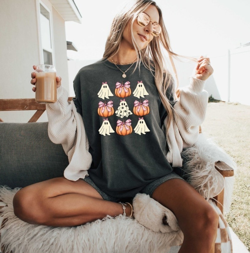 Pumpkin Ribbon Tee Comfort Colors Freak In Sheets Coquette Bow Ghost